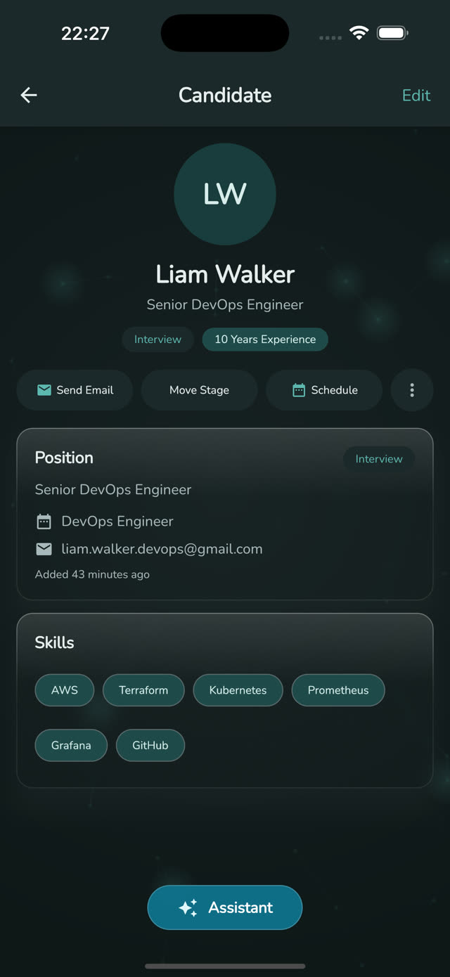 OnSkillDemand mobile app — Candidate Detail view
