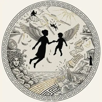 Chapter medallion: Icarus, Medusa and the fall
